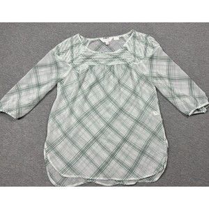 LC Lauren Conrad Blouse Womens Small White Green With Green Stripes Sheer Light